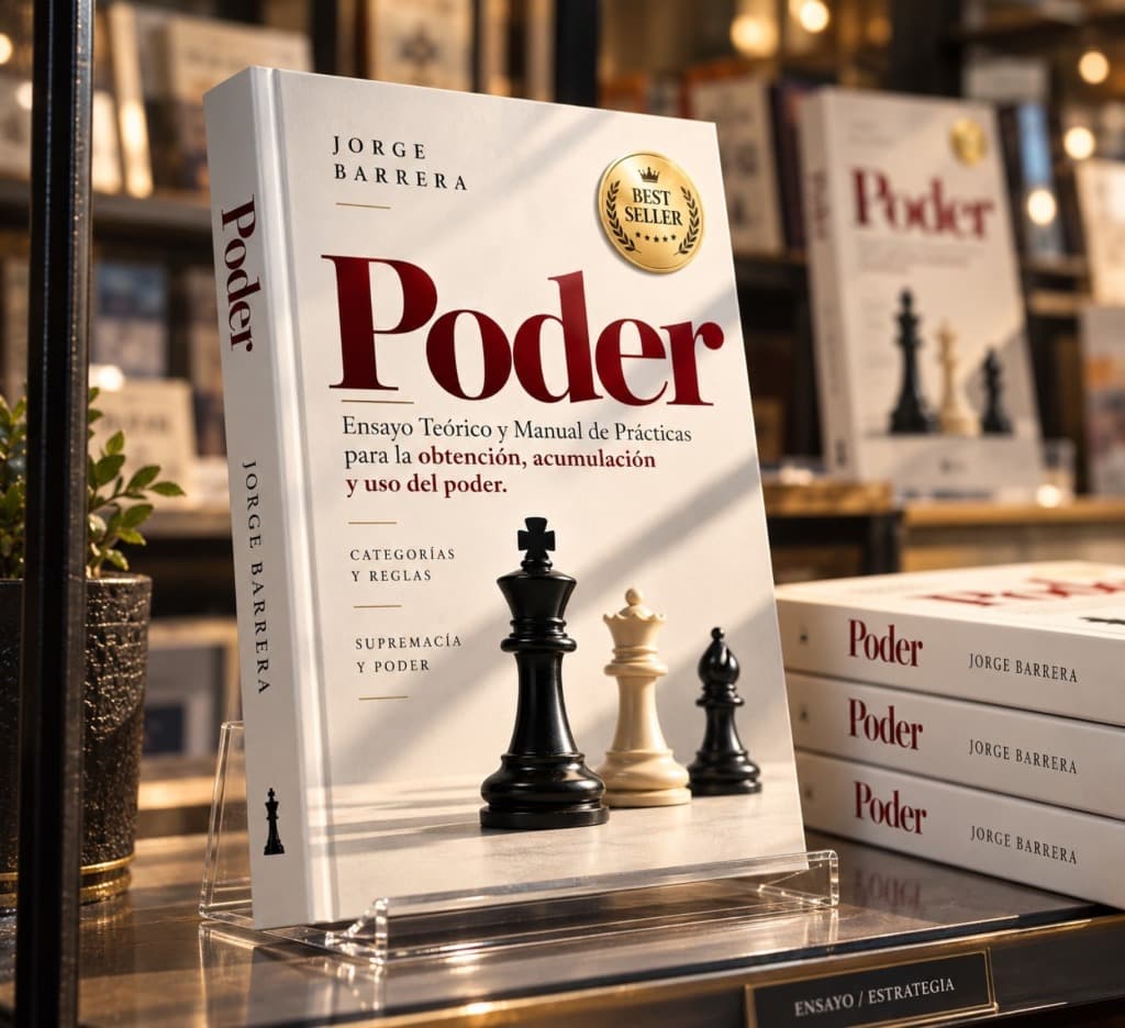 Mockup físico de exhibición del libro PODER por Jorge Barrera